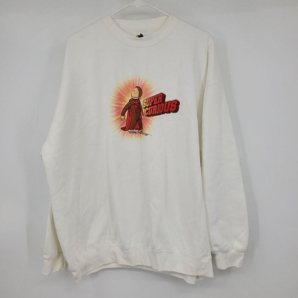 Vintage Curious George Super Curious White Long Sleeved‎ Crewneck Sweatshirt XL